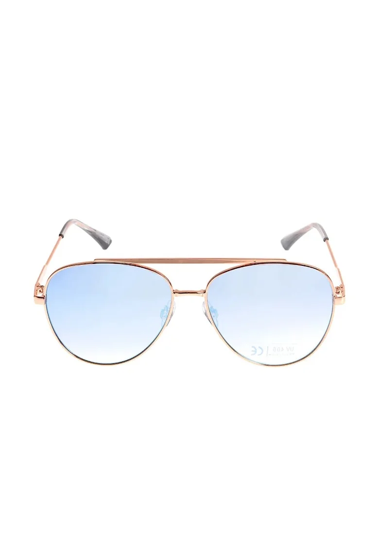 Ochelari de soare aviator cu rama aurie si lentile albastre