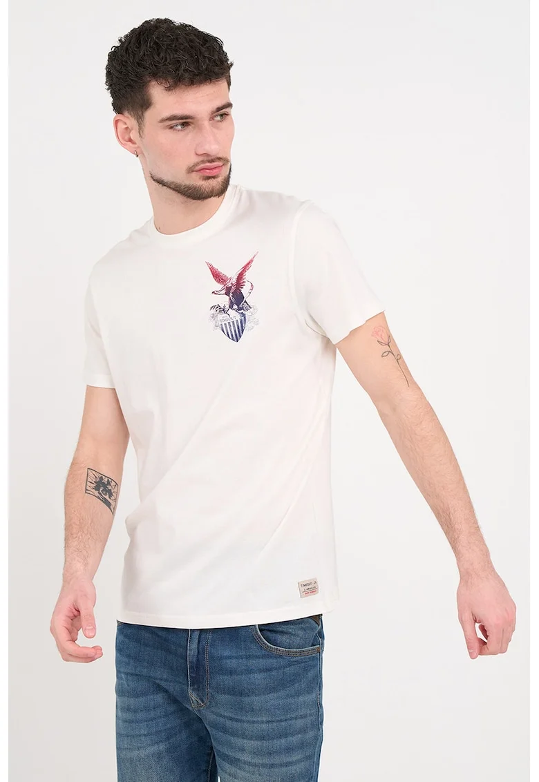 Tricou din bumbac cu imprimeu discret pe piept, Alb/Albastru inchis/Rosu inchis