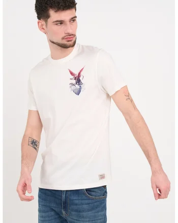 Tricou din bumbac cu imprimeu discret pe piept, Alb/Albastru inchis/Rosu inchis