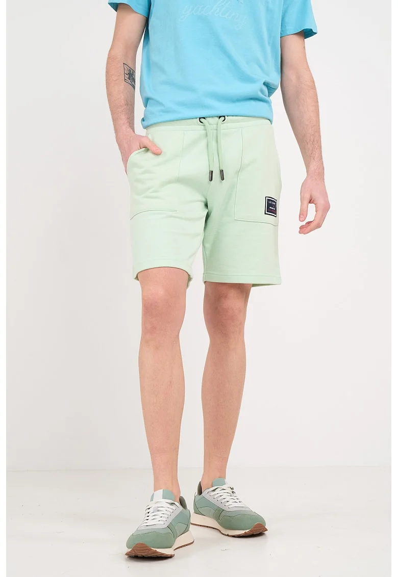 Pantaloni scurti din amestec de bumbac cu snururi de ajustare, Verde fistic