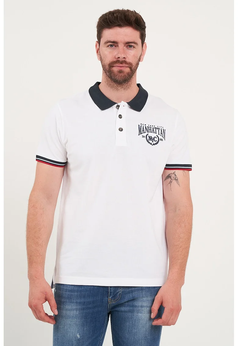 Tricou polo cu guler contrastant, Alb/Albastru ultramarin