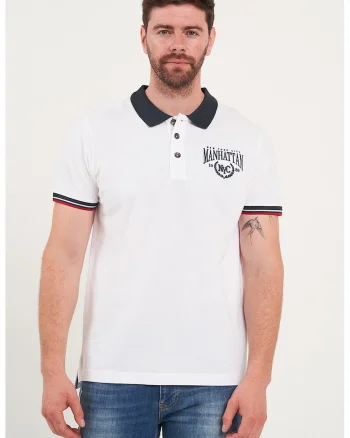 Tricou polo cu guler contrastant, Alb/Albastru ultramarin