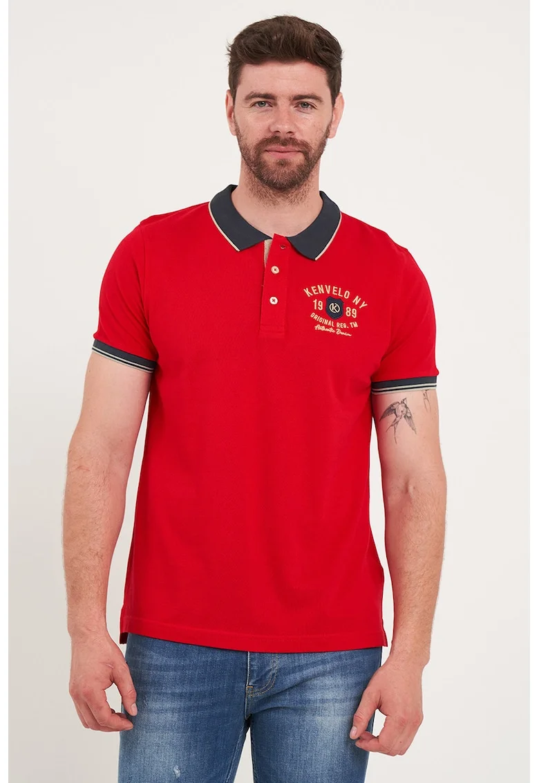 Tricou polo cu broderie logo, Rosu/Bleumarin