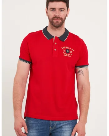 Tricou polo cu broderie logo, Rosu/Bleumarin
