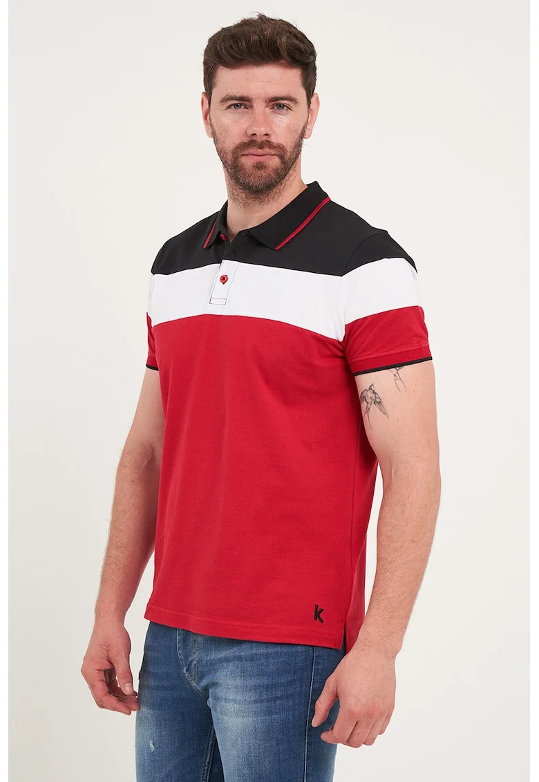 Tricou polo cu model colorblock, Rosu/Negru/Alb murdar