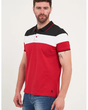 Tricou polo cu model colorblock, Rosu/Negru/Alb murdar