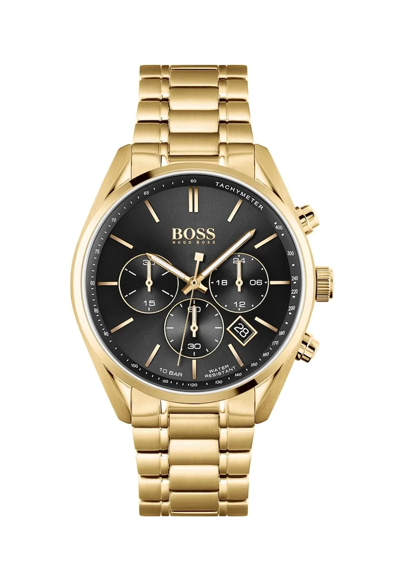 Hugo Boss, Ceas cronograf cu bratara metalica, Auriu/Negru