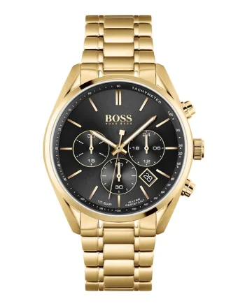 Hugo Boss, Ceas cronograf cu bratara metalica, Auriu/Negru