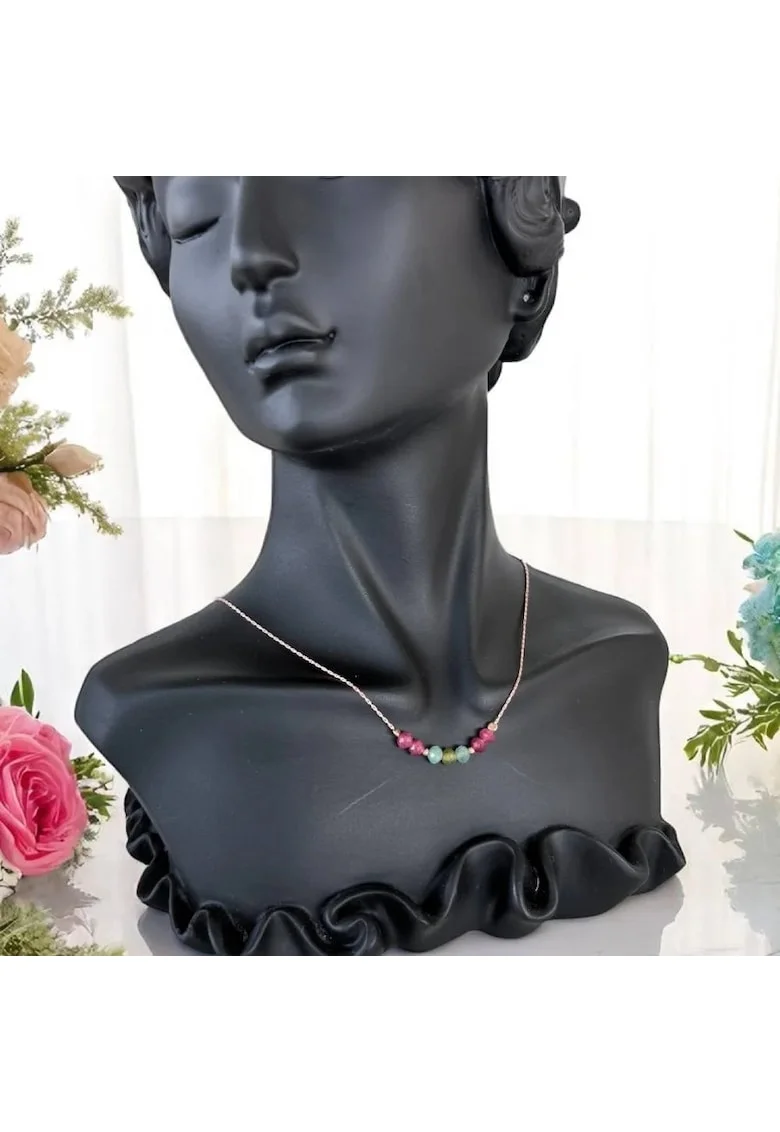 Colier choker turmalina multicolora cu lant argint placat aur roz