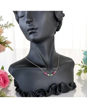 Colier choker turmalina multicolora cu lant argint placat aur roz