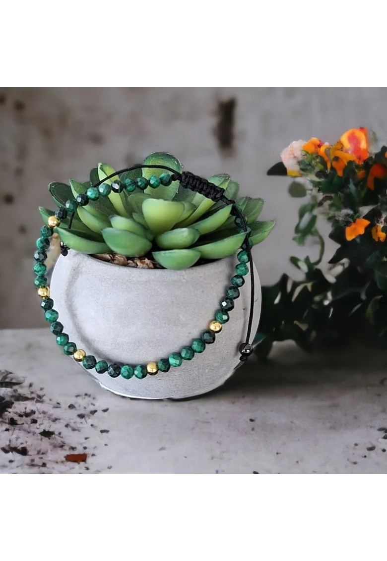 Bratara Dama snur Miland din pietre semipretioase de Malachit natural cu accesorii din Argint