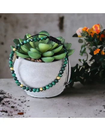 Bratara Dama snur Miland din pietre semipretioase de Malachit natural cu accesorii din Argint