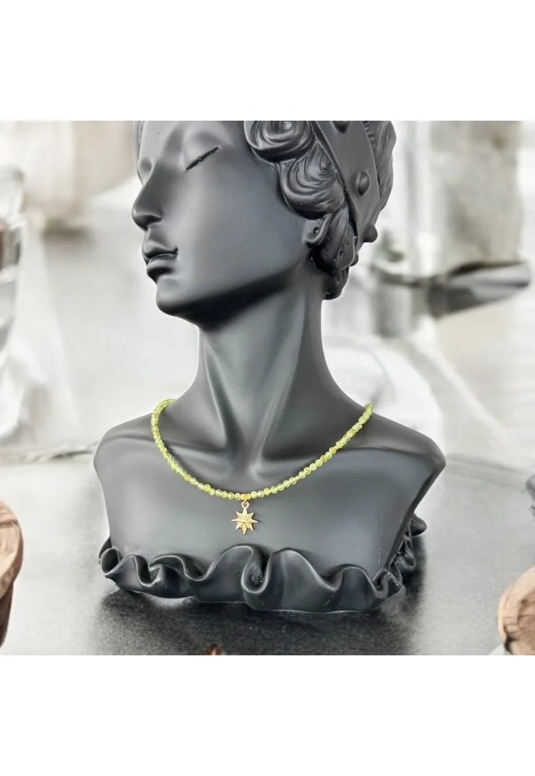 Colier choker femei Coronis din cristale de Peridot si argint placat cu aur
