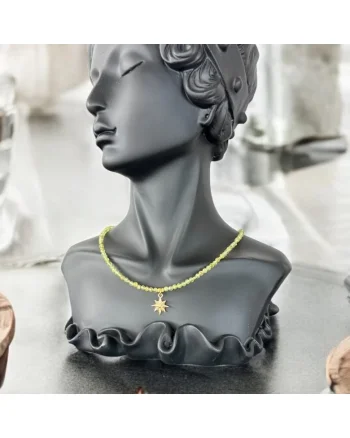 Colier choker femei Coronis din cristale de Peridot si argint placat cu aur