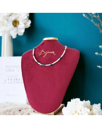 Colier choker Casandra din margele Mother of Pearls si Turcoaz Reconstituit, cu inchidere din argint