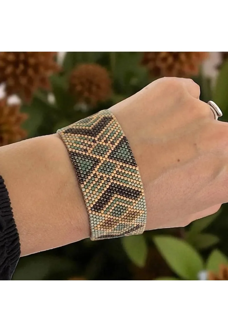 Bratara lata Miyuki cusuta manual stil boho, inspirata de natura si tonurile pamantului
