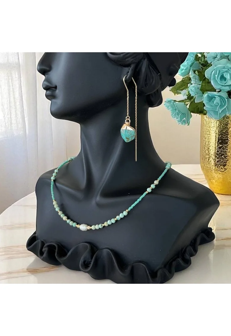Colier choker handmade Elina din miyuki cu Turcoaz Peruvian si argint placat cu aur 925