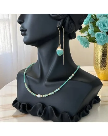 Colier choker handmade Elina din miyuki cu Turcoaz Peruvian si argint placat cu aur 925