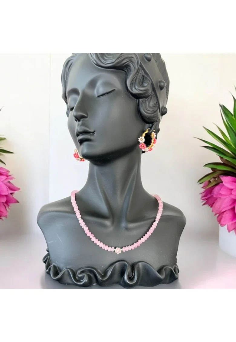 Colier choker elegant Anita din cristale de Jad Roz si accesorii din argint 925