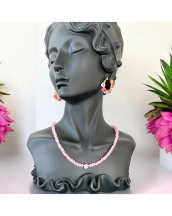 Colier choker elegant Anita din cristale de Jad Roz si accesorii din argint 925