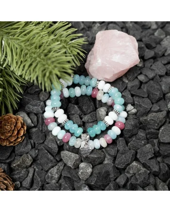 Set bratari Dalia femei din pietre semipretioase Morganit, culoare roz, cu charm inima