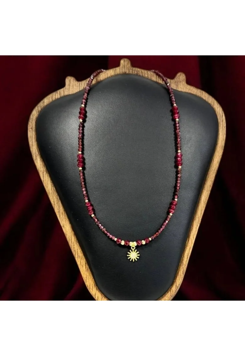 Colier elegant din cristale de Granat si Rubin natural cu Argint 925