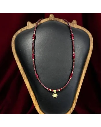 Colier elegant din cristale de Granat si Rubin natural cu Argint 925