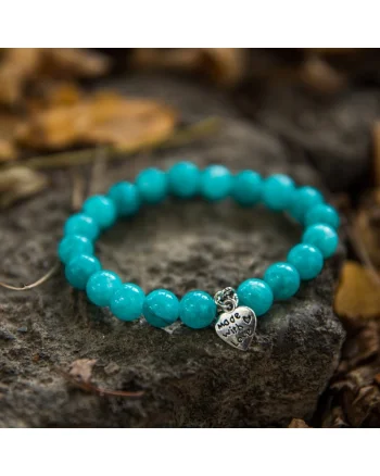 Bratara  Kalida, pietre semipretioase Amazonit, accesorii Inima, margele 8mm