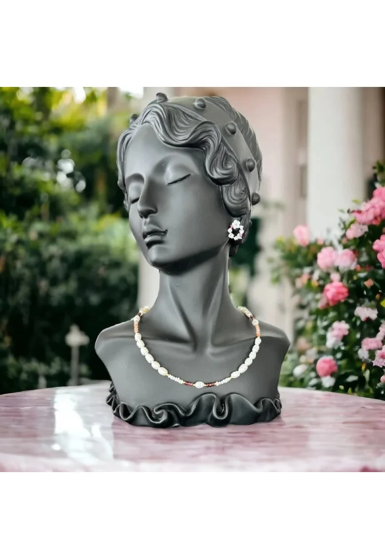 Colier perle elegant Nora cu Jad verde, Piatra Soarelui si Granat din argint 925 placat cu aur