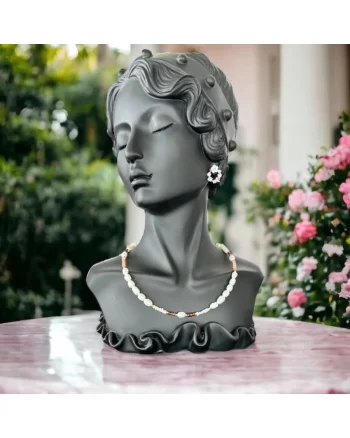 Colier perle elegant Nora cu Jad verde, Piatra Soarelui si Granat din argint 925 placat cu aur