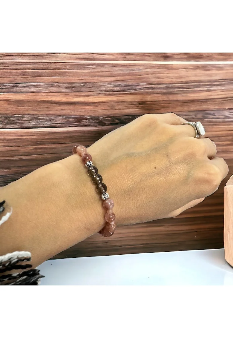 Bratara dama Carina din cristale de Piatra Soarelui si Cuart Fumuriu cu accesorii din argint 925