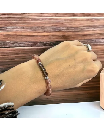 Bratara dama Carina din cristale de Piatra Soarelui si Cuart Fumuriu cu accesorii din argint 925