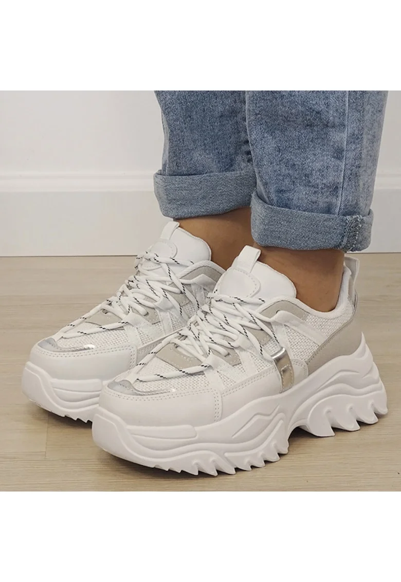 Sneakers albi cu talpa groasa DKB9201 M4 19949, Alb
