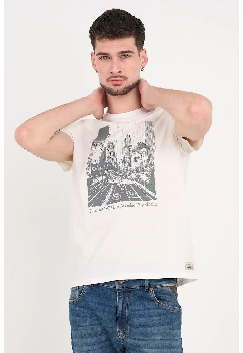 Tricou din bumbac cu imprimeu grafic, Alb/Gri inchis
