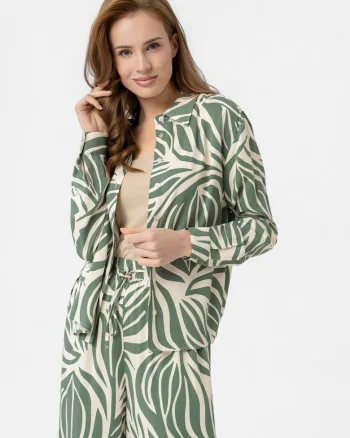 Camasa dama din viscoza cu model floral, lejera, maneci lungi,  K-Lost, verde, Verde
