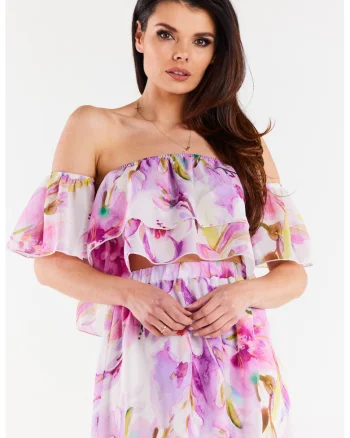 Bluza tip bardot din sifon,, Violet