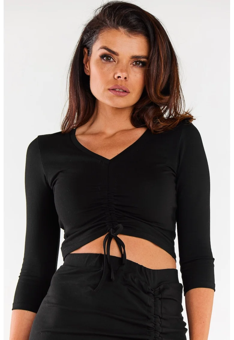 Bluza mulata cu maneci 3/4 si decolteu in V,, Negru