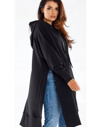 Hanorac streetwear lung oversize cu croiala dreapta,, Negru