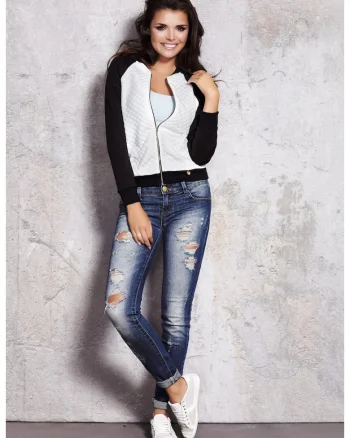 Hanorac din tricot tip bomber cu inchidere,, Ecru