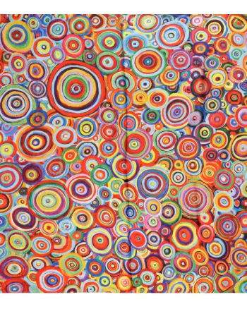 Esarfa patrata cu o singura fata, imprimeu pictural cu cercuri multicolore