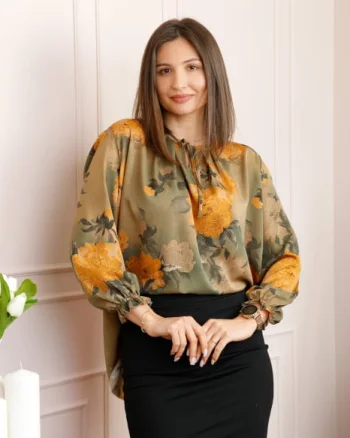 Bluza dama kaki cu imprimeu floral orange Quinn plus size