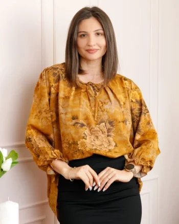 Bluza dama galben mustar cu imprimeu floral maro Quinn plus size