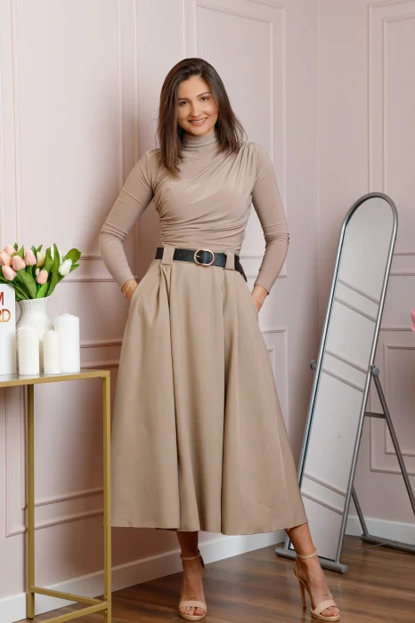 Fusta clos lunga Marissa cu buzunare functionale - Bej