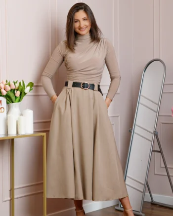 Fusta clos lunga Marissa cu buzunare functionale - Bej