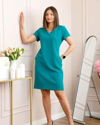 Rochie turcoaz eleganta cu croi drept si anchior Lucinda