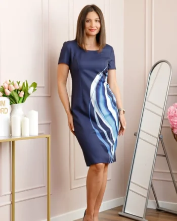 Rochie bleumarin eleganta cu imprimeu abstract albastru Lyra