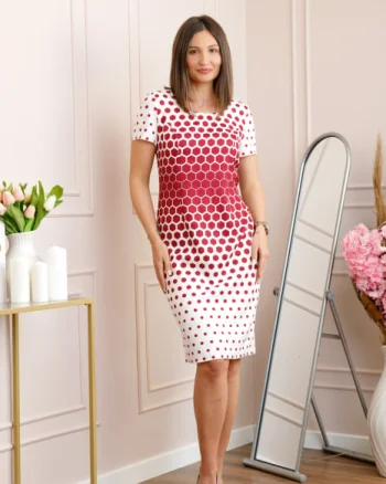 Rochie alba eleganta cu imprimeu geometric rosu Lyra