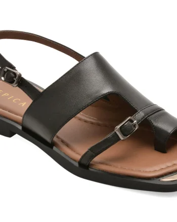 Sandale EPICA negre, D672, din piele naturala