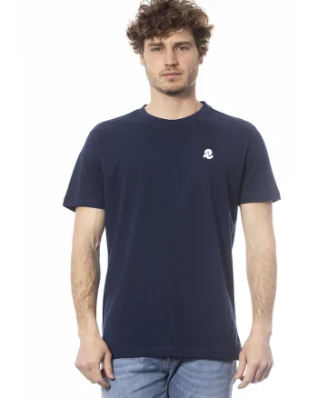 Tricou de bumbac cu decolteu la baza gatului, Albastru inchis