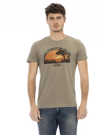 Tricou slim-fit cu decolteu la baza gatului si design, Verde